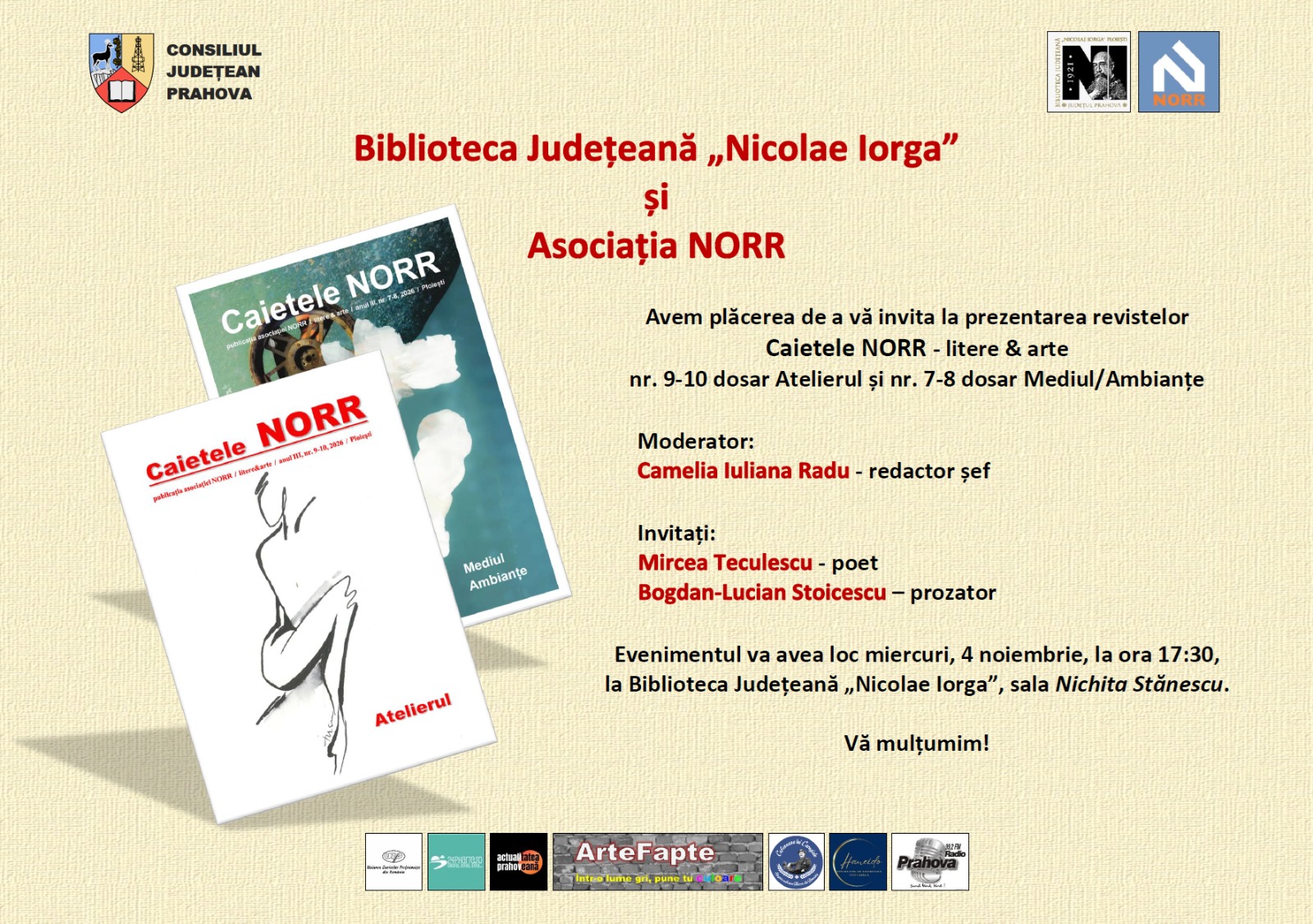 Caietele NORR, literatura, lansare, revista, Biblioteca Iorga, Ploiesti, 
